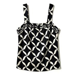 White House Black Market Women Silk Camisole Large Black Geo Square Neck Y2K Top